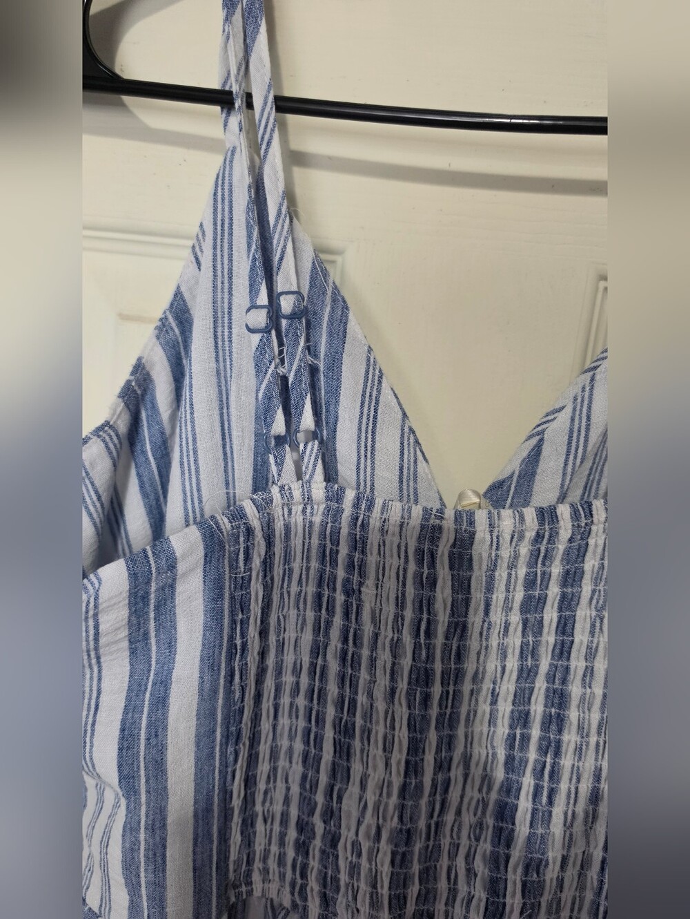 Blue and White Striped Smocked Summer Pants Outfit